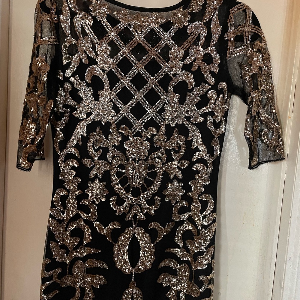 Ladies Black & Gold Evening Dress
